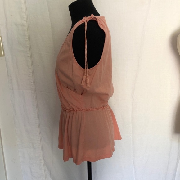 Lauren by Ralph Lauren peach colored V-neck stretch cotton jersey top size M - Picture 3 of 8